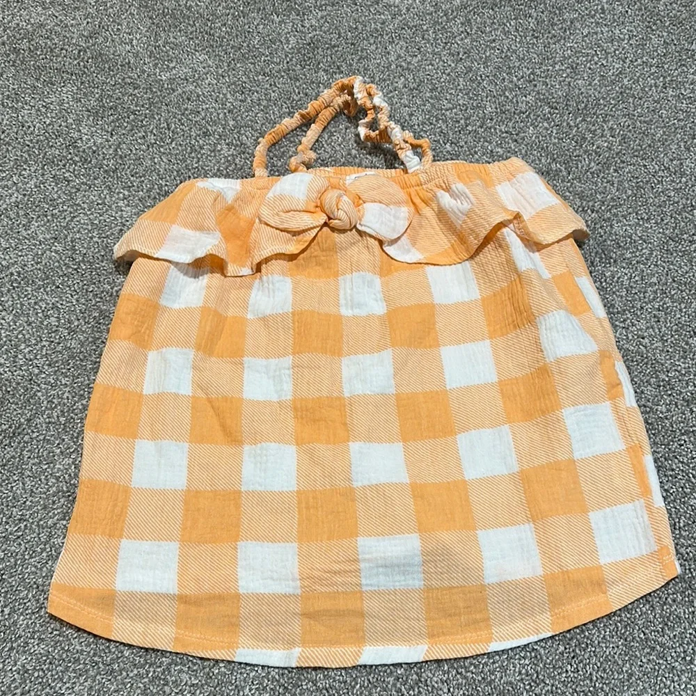 Mudpie orange and white gingham dress with bow and stretchy straps‎ 5T